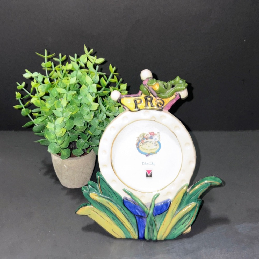 Blue Sky Clayworks Heather Goldminc Golf Frog Ceramic Picture Frame 2003